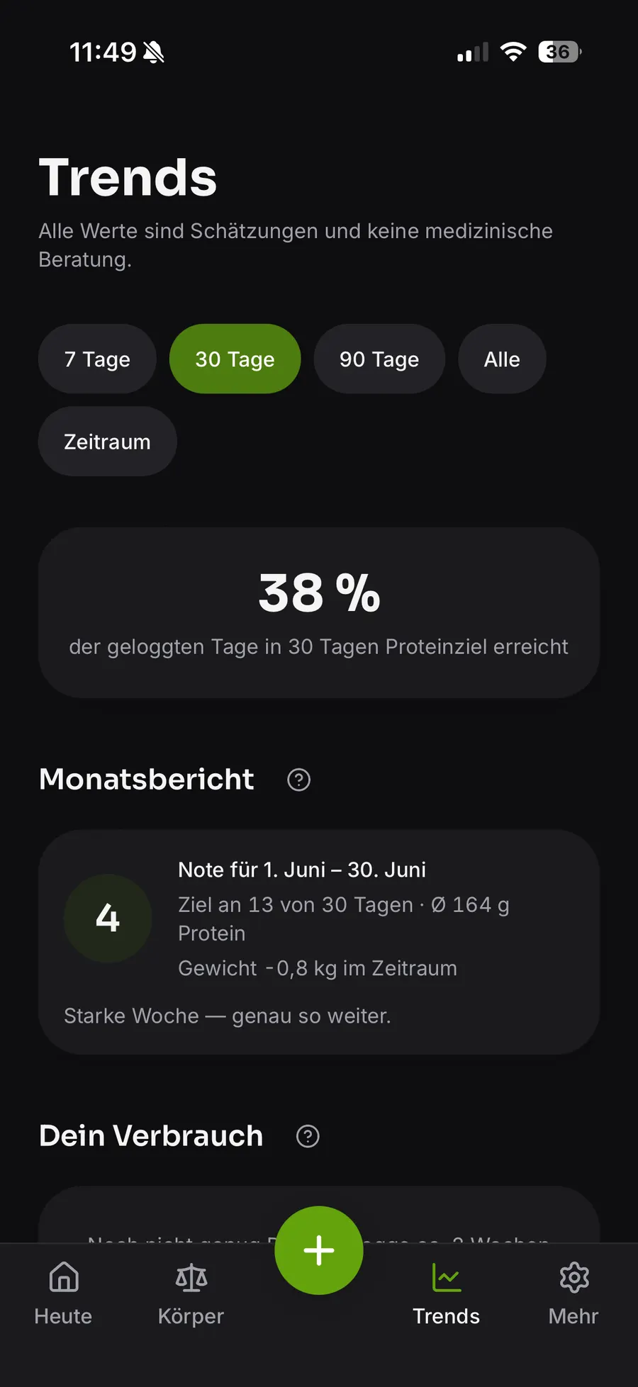 Grammo — Verlauf und Statistiken